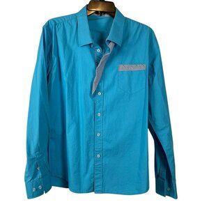 Coofandy Men Long Sleeve Aqua Blue Button-Down Shirt M